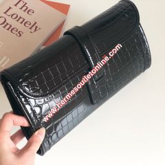 Hermes Jige Elan Clutch Alligator Leather In Black