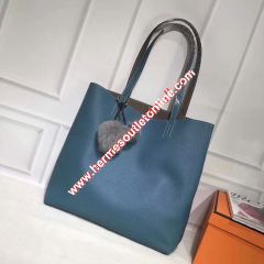 Hermes Double Sens Bag Clemence Leather In Blue