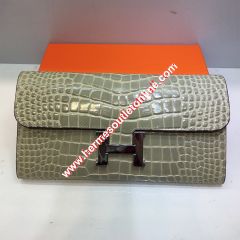 Hermes Constance Wallet Alligator Leather Palladium Hardware In Grey