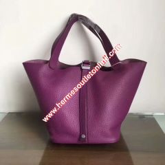 Hermes Picotin Lock Bag Clemence Leather Palladium Hardware In Purple