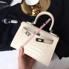 Hermes Kelly II Mini Bag Alligator Leather Palladium Hardware In Beige