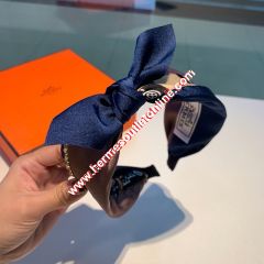 Hermes Chain Print Bow-knot Headband Navy Blue