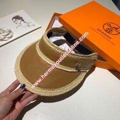 Hermes Crystal H Raffia Visor Khaki