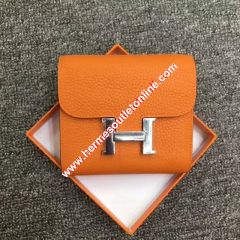 Hermes Constance Compact Wallet Togo Leather Palladium Hardware In Orange