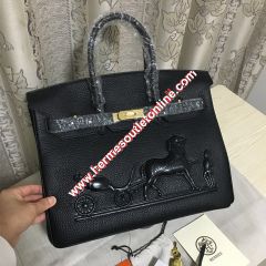 Hermes Birkin Bag Embossed Togo Leather Gold Hardware In Black