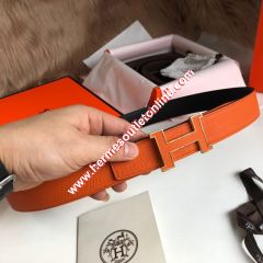 Hermes H Enamel Buckle 32MM Reversible Belt Epsom Leather In Orange
