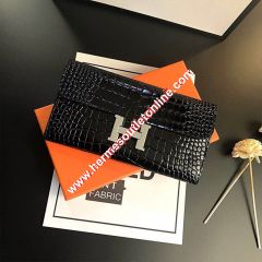 Hermes Constance Wallet Alligator Leather Palladium Hardware In Black