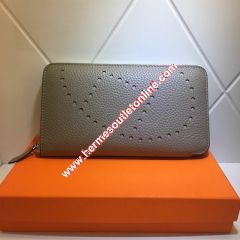Hermes Evelyne Wallet Togo Leather Palladium Hardware In Light Grey