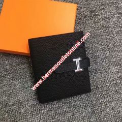 Hermes Bearn Compact Wallet Togo Leather Palladium Hardware In Black