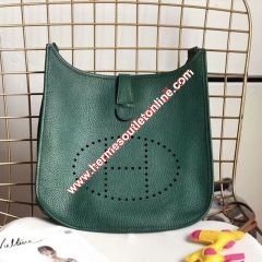 Hermes Evelyne Bag Clemence Leather Palladium Hardware In Green