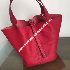 Hermes Picotin Lock Bag Clemence Leather Palladium Hardware In Red