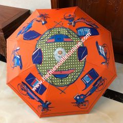 Hermes Carriage Pattern Umbrella In Orange