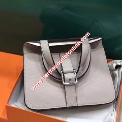 Hermes Halzan Bag Palladium Hardware Clemence Leather In Apricot