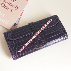 Hermes Jige Elan Clutch Alligator Leather In Purple