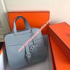 Hermes Halzan Bag Palladium Hardware Clemence Leather In Sky Blue