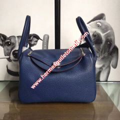 Hermes Lindy Bag Clemence Leather Palladium Hardware In Navy Blue