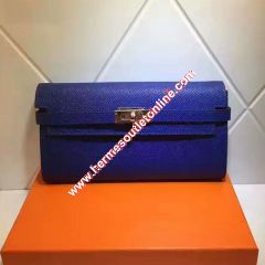 Hermes Kelly Wallet Epsom Leather Gold Hardware In Blue