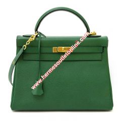 Hermes Kelly Bag Epsom Leather Gold Hardware In Green