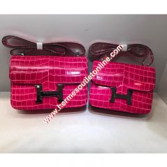 Hermes Constance Bag Alligator Leather Palladium Hardware In Rose