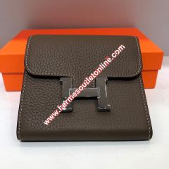 Hermes Constance Compact Wallet Togo Leather Palladium Hardware In Tapue