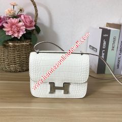 Hermes Constance Bag Alligator Leather Palladium Hardware In White