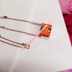 Hermes Cage D'H Pendant Necklace In Orange