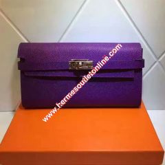 Hermes Kelly Wallet Epsom Leather Gold Hardware In Purple