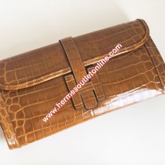 Hermes Jige Elan Clutch Alligator Leather In Brown