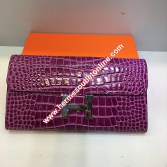 Hermes Constance Wallet Alligator Leather Palladium Hardware In Purple