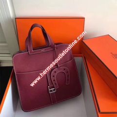 Hermes Halzan Bag Palladium Hardware Clemence Leather In Burgundy