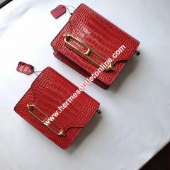 Hermes Roulis Bag Alligator Leather Gold Hardware In Red