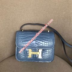 Hermes Constance Bag Alligator Leather Gold Hardware In Blue