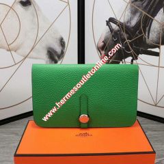 Hermes Dogon Card Holder Togo Leather Palladium Hardware In Green