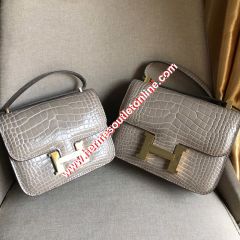 Hermes Constance Bag Alligator Leather Gold Hardware In Apricot